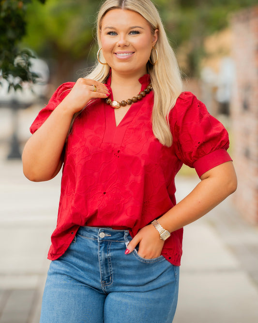 Normandy Embroidered Top- Red