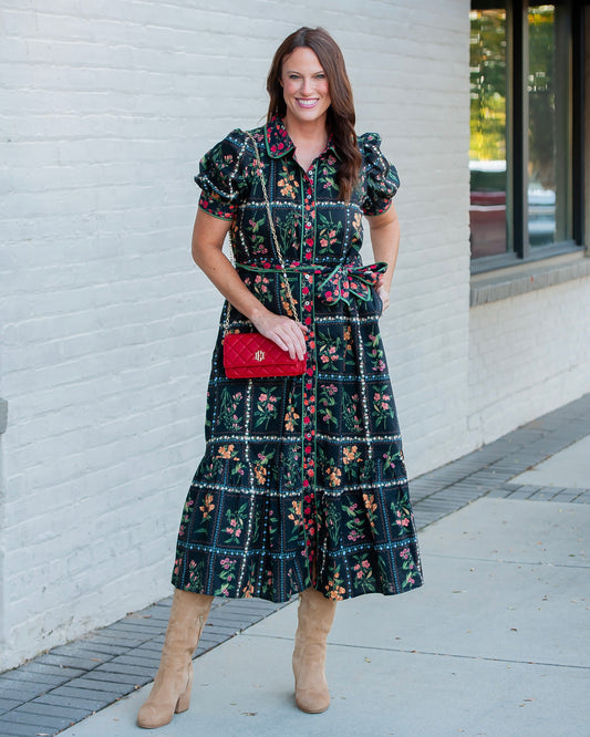 Margie Floral Midi Dress with Belt