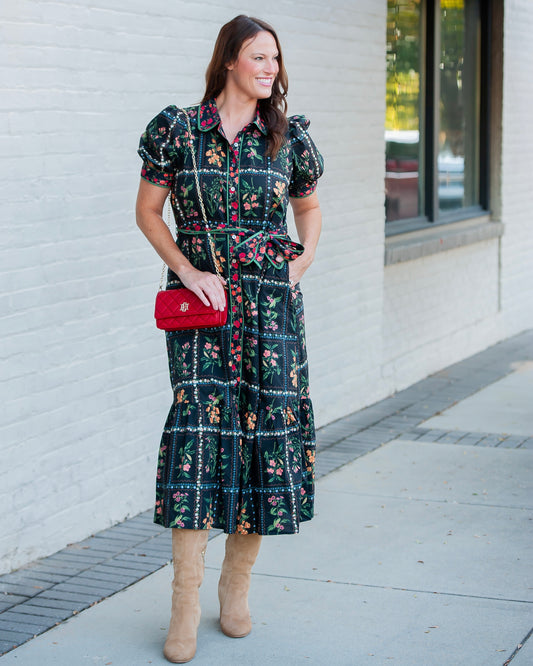 Margie Floral Midi Dress with Belt