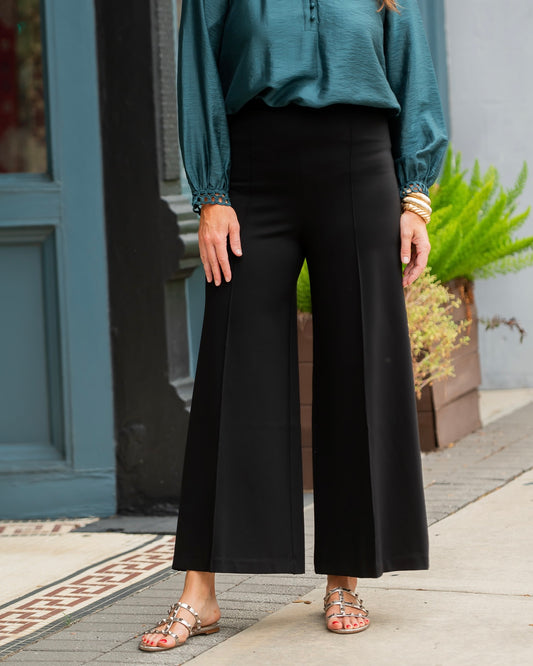 Polly Ponte Flared Pants- Black