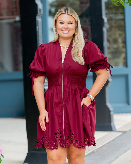 Leeds Zip Front Dress - Burgundy