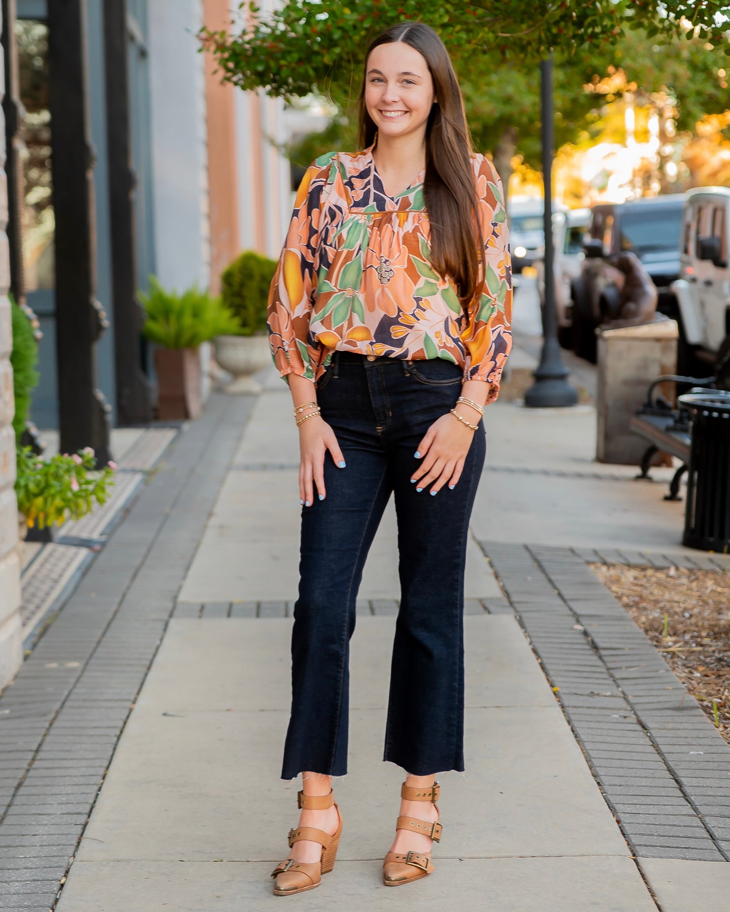 Carly Green Abstract Floral Print Top