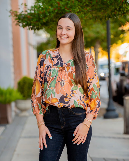 Carly Green Abstract Floral Print Top