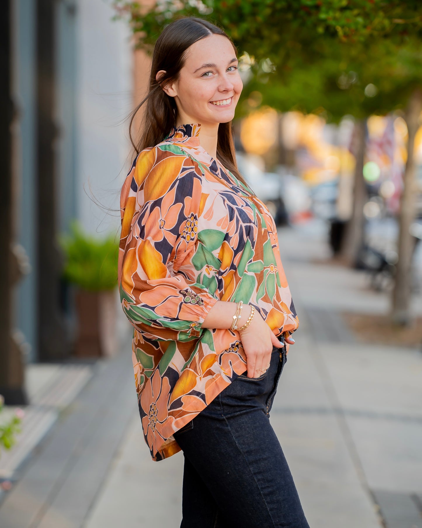 Carly Green Abstract Floral Print Top