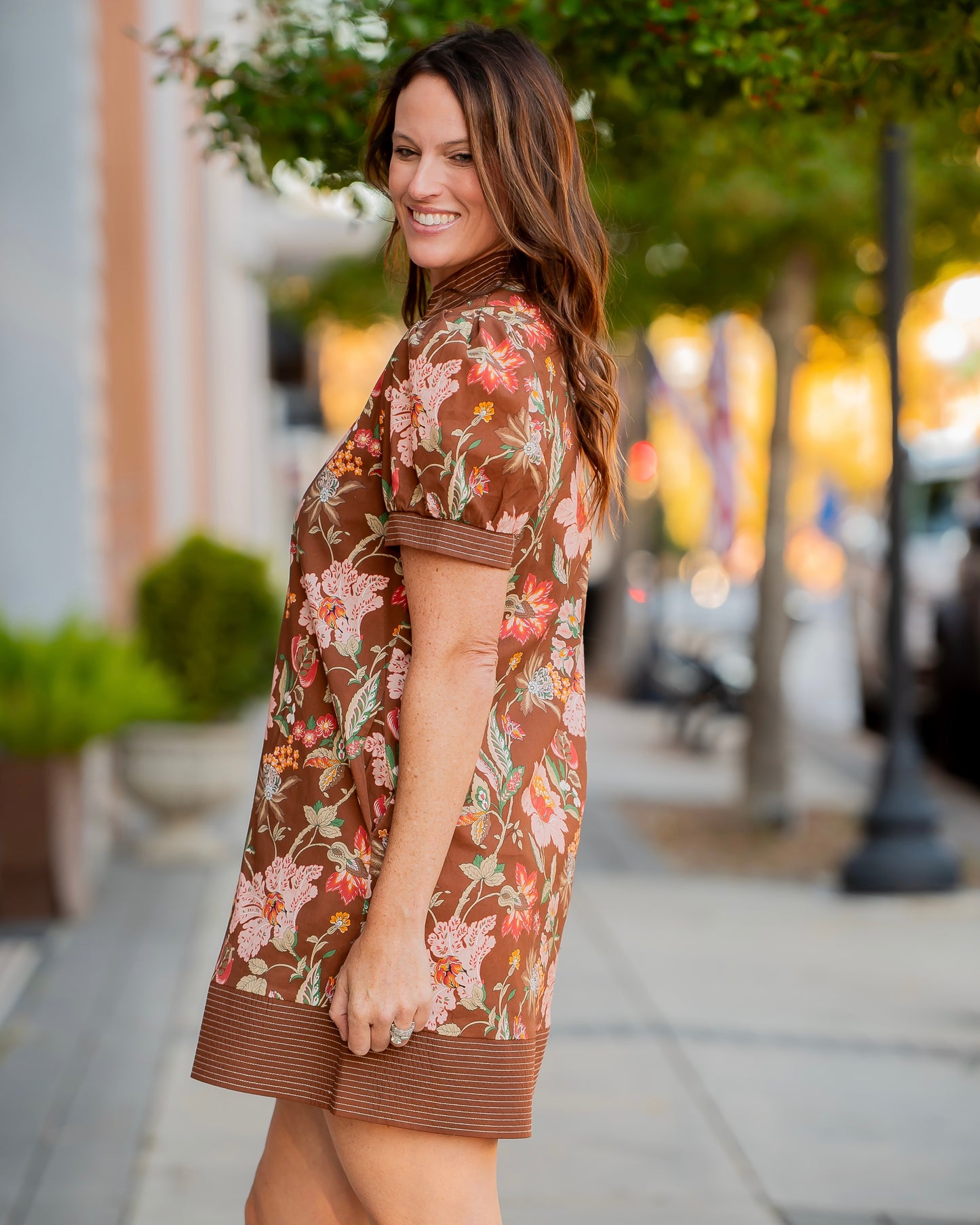 Jessie Floral Short Sleeve Mini Dress- Brown