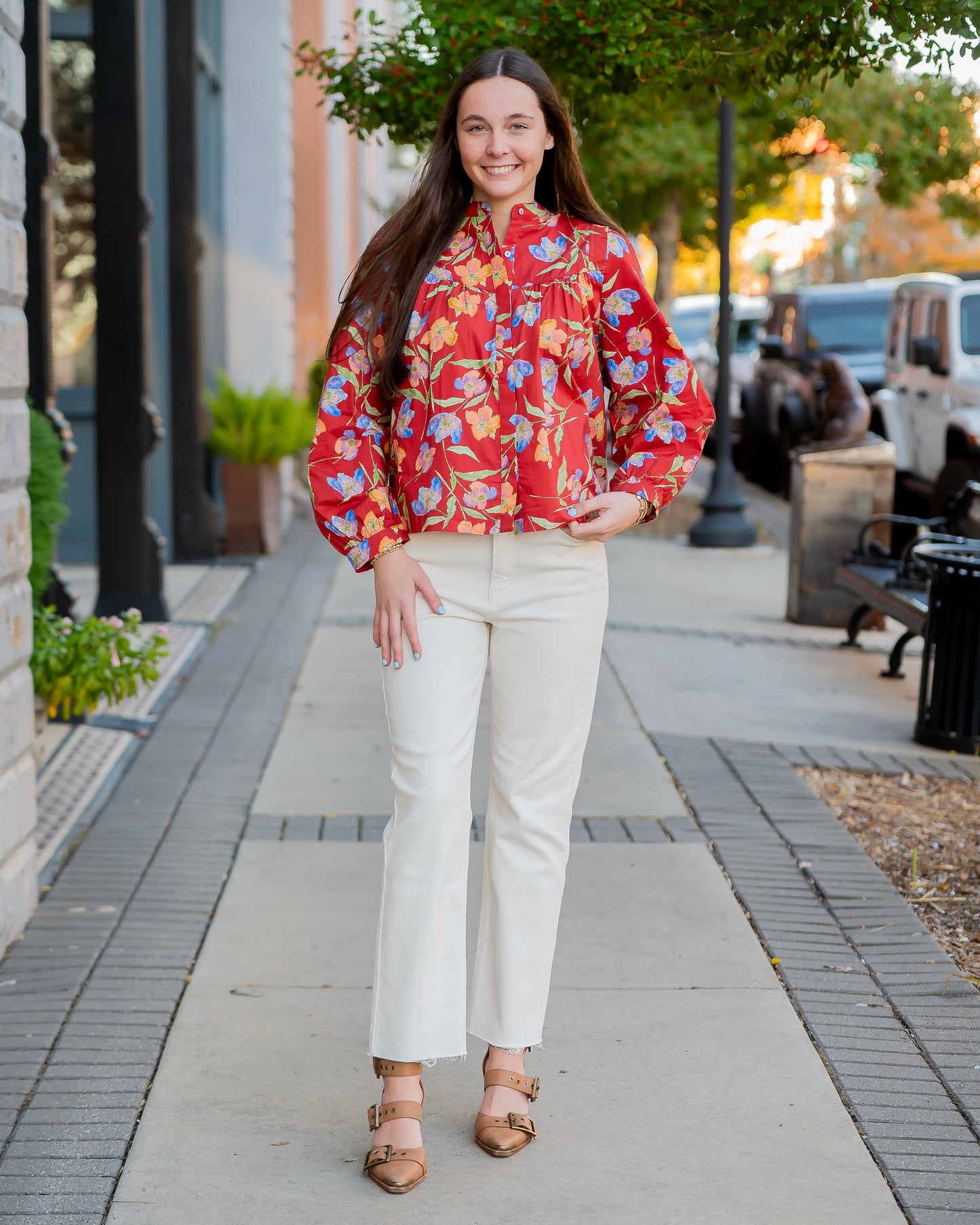 Wyllow Floral Long Sleeve Top- Rust