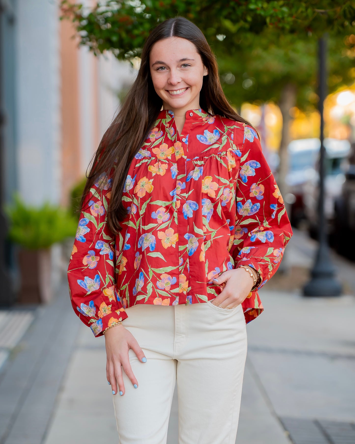 Wyllow Floral Long Sleeve Top- Rust