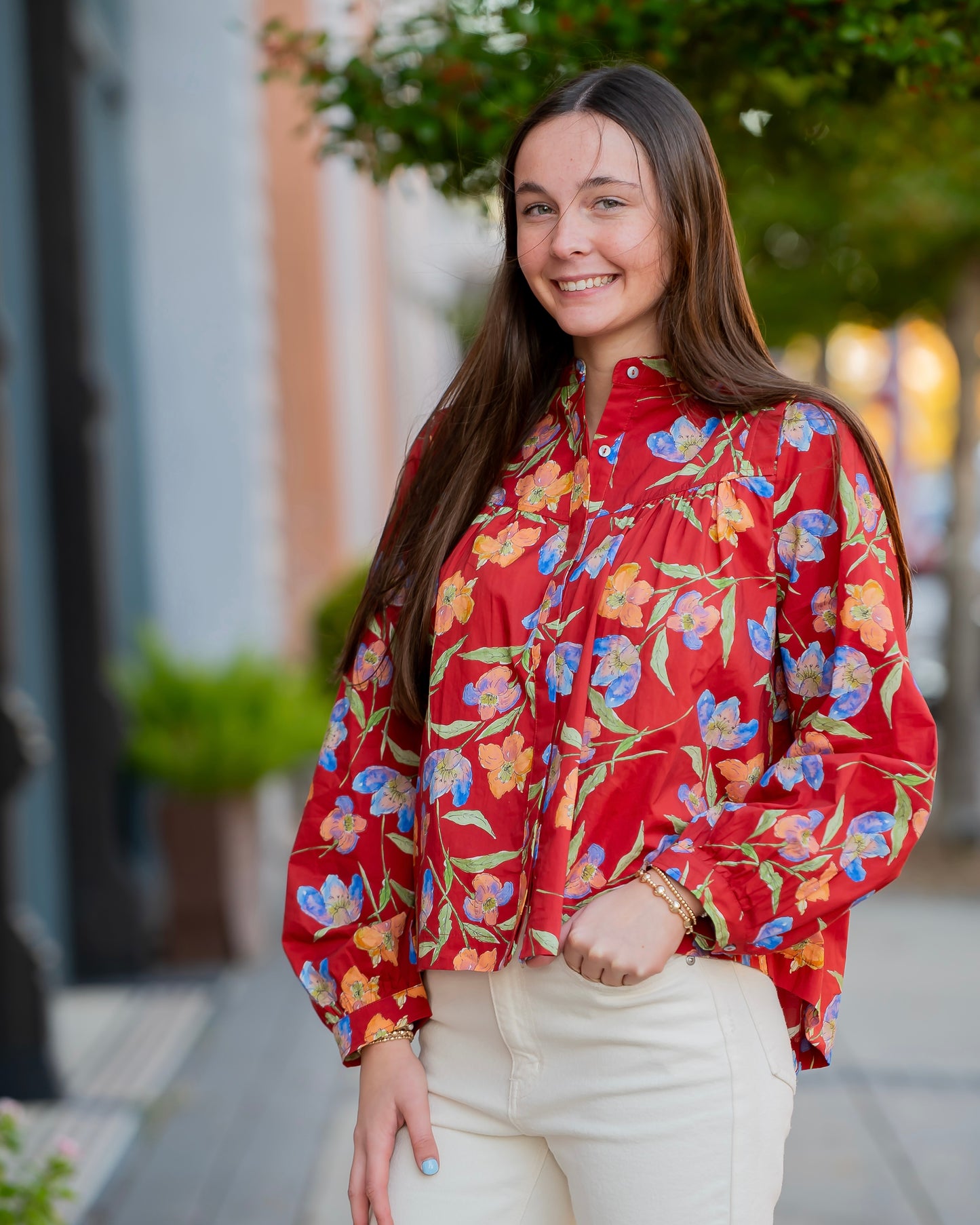 Wyllow Floral Long Sleeve Top- Rust