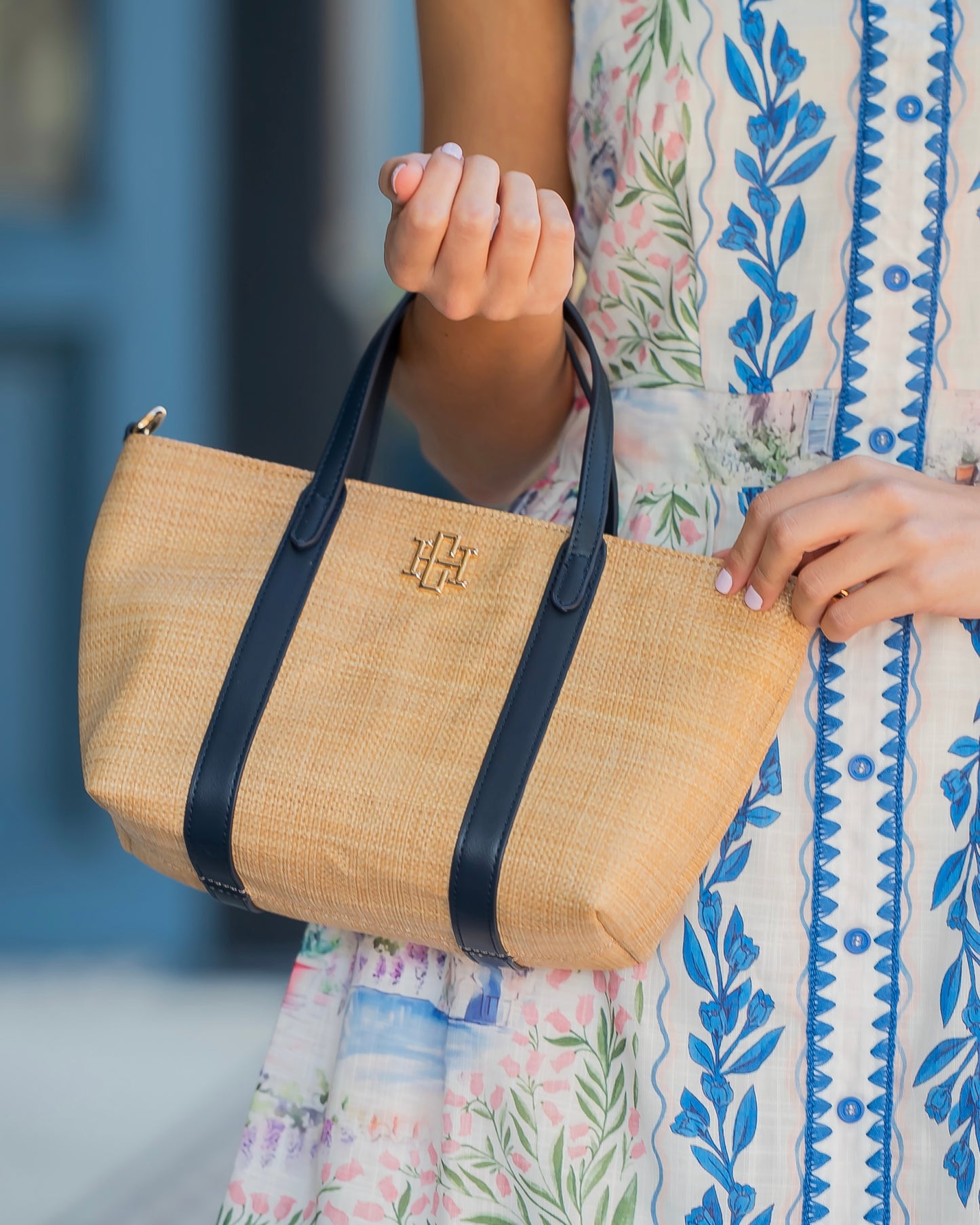 Georgie Mini Tote Natural Navy