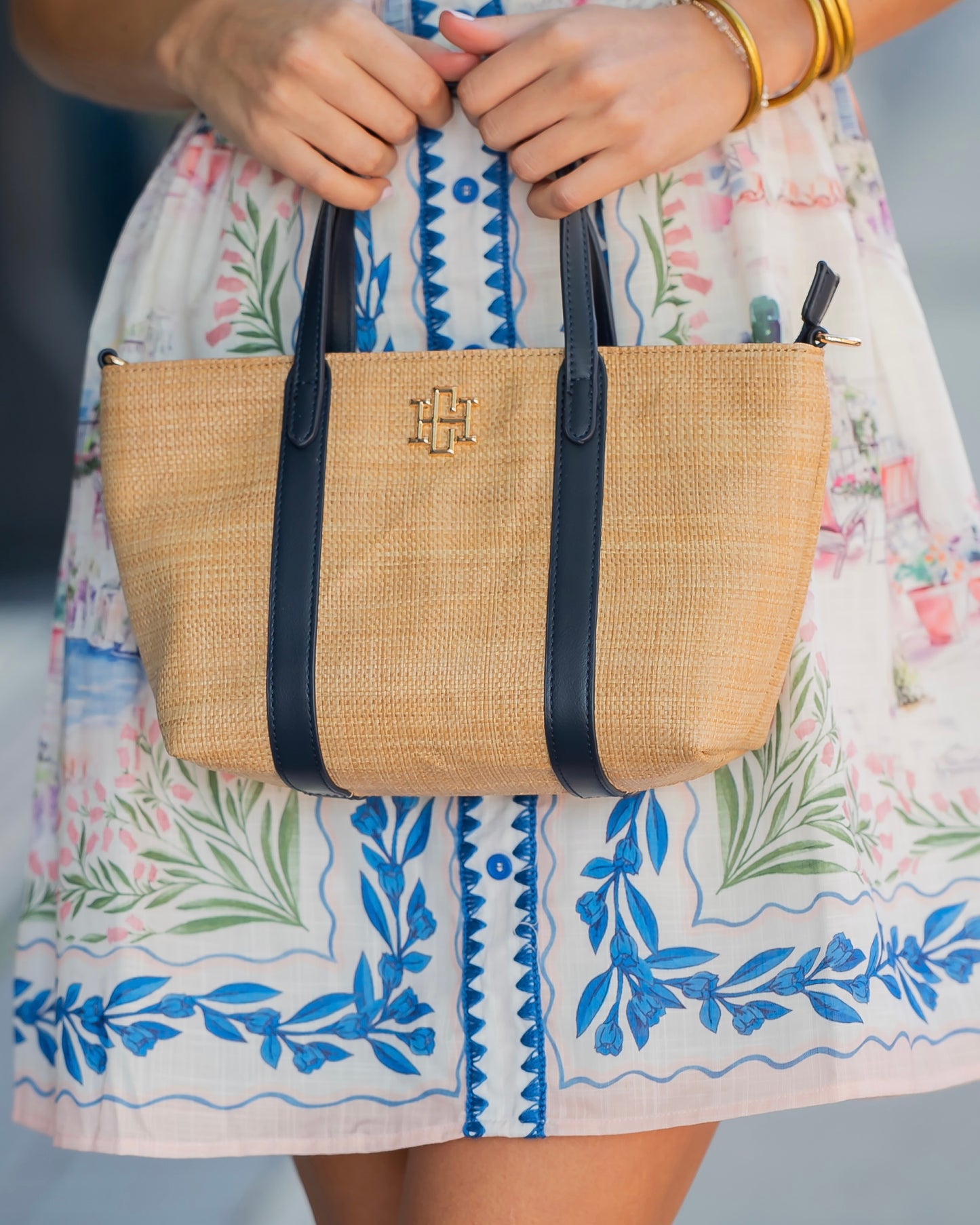 Georgie Mini Tote Natural Navy