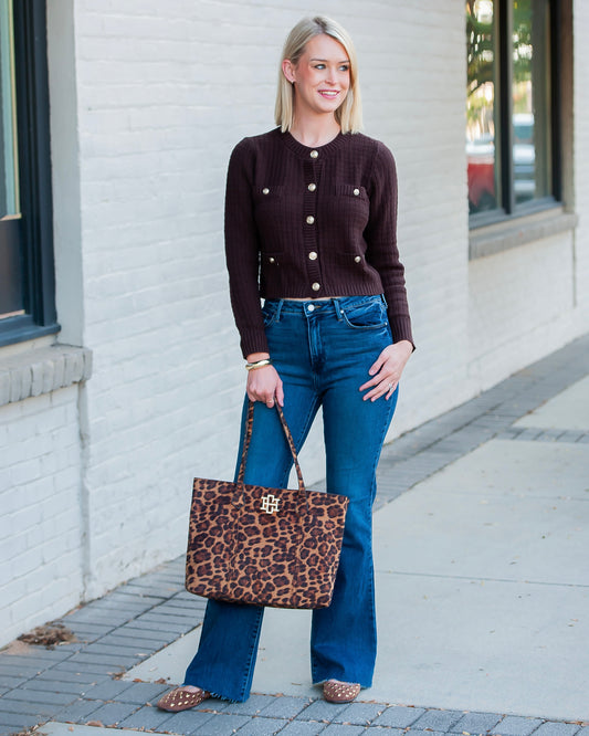 Work Meeting Brown Button Front Sweater