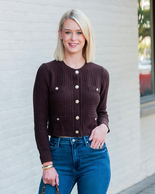 Work Meeting Brown Button Front Sweater