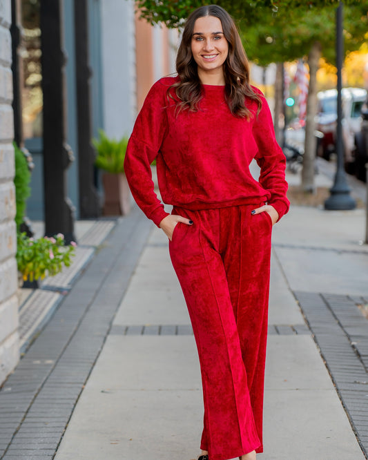 Noelle Waffle Print Pant - Red