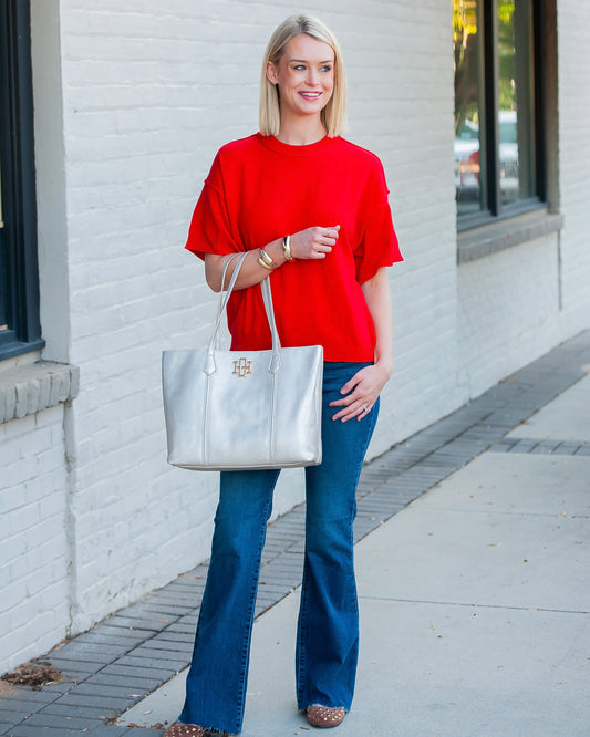 Emmaline Red Short Sleeve Sweater