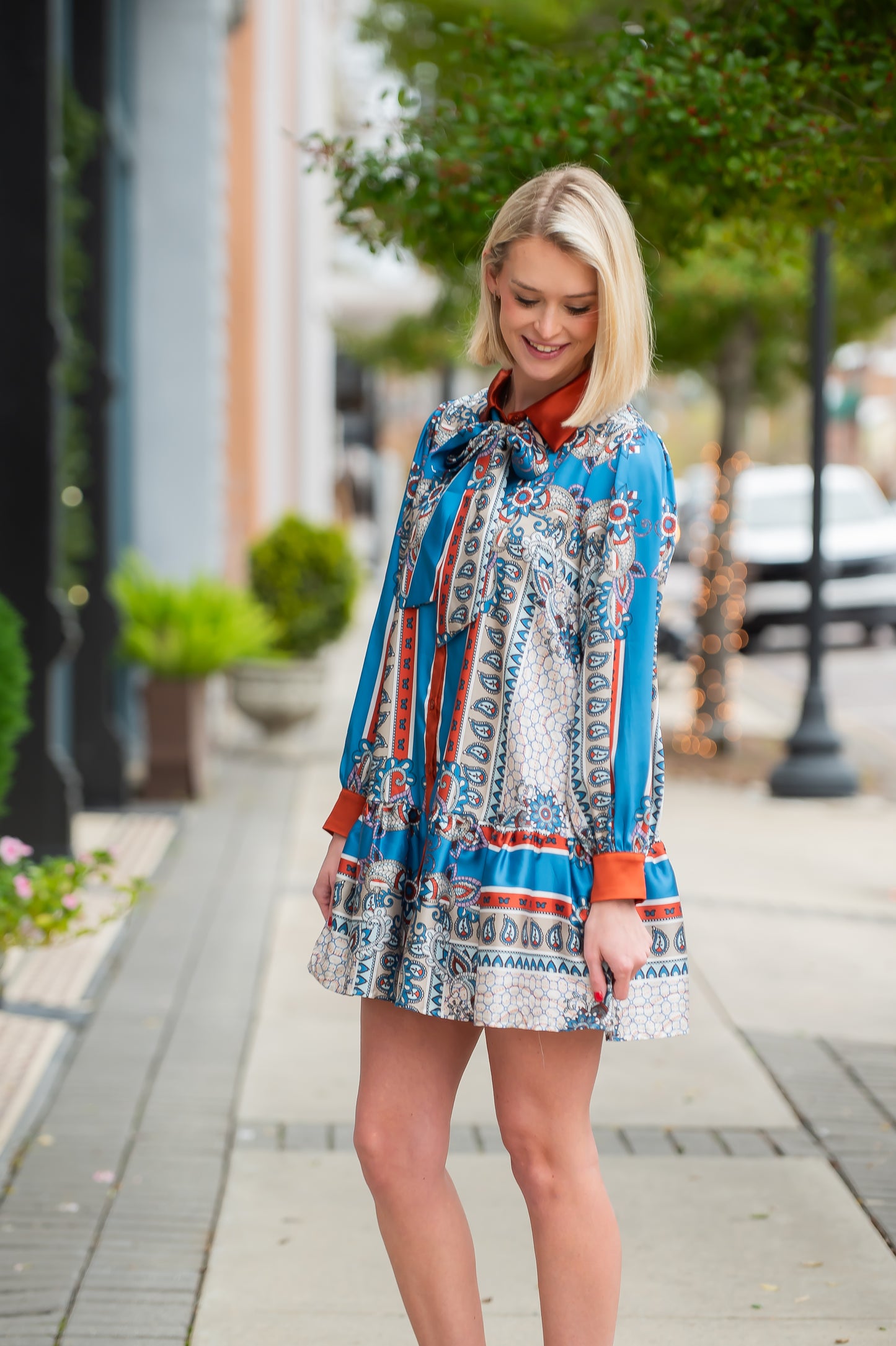 Sarah Scarf Print Button Down Dress