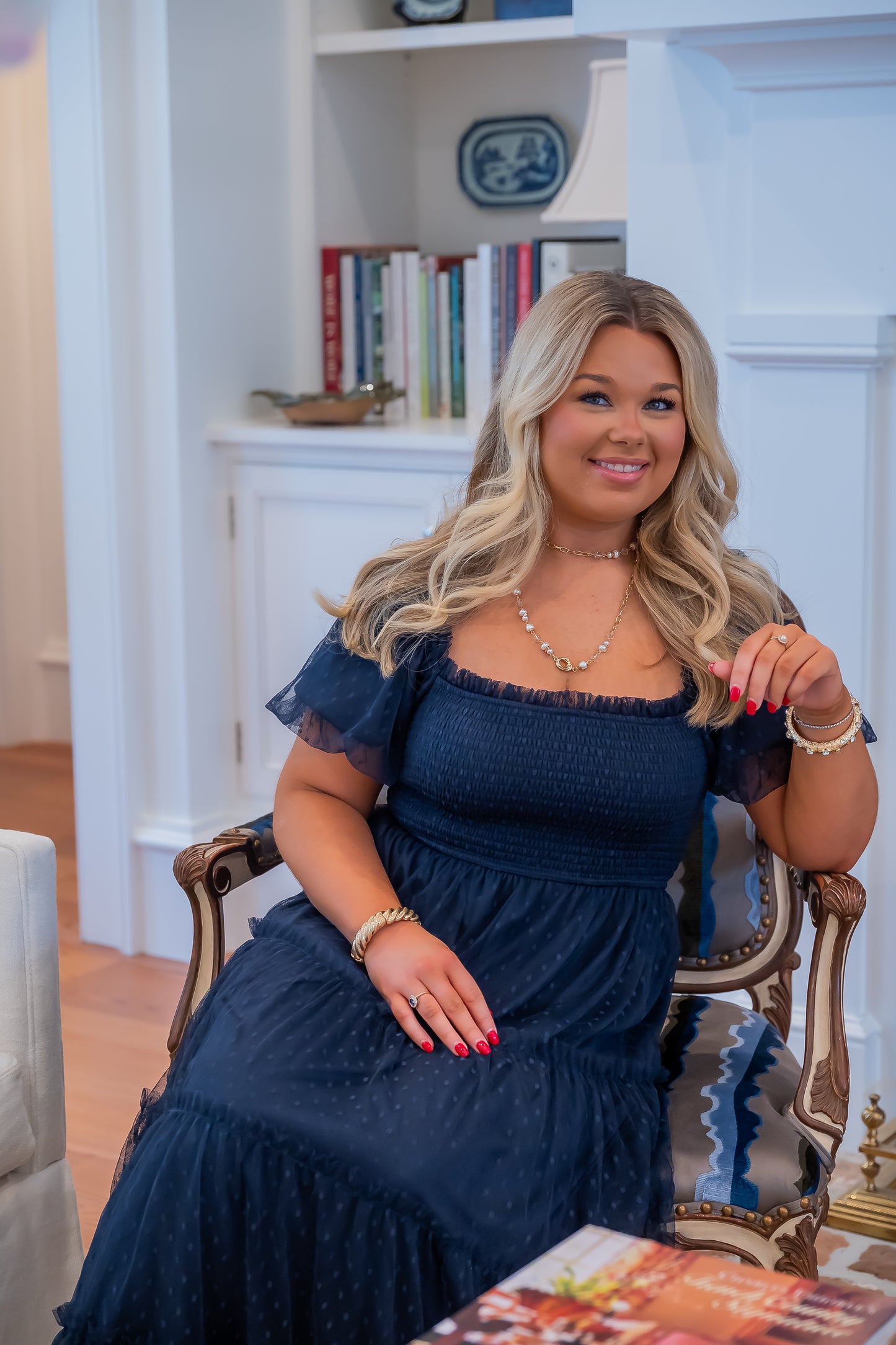 Reese Dotted Midi Dress- Navy