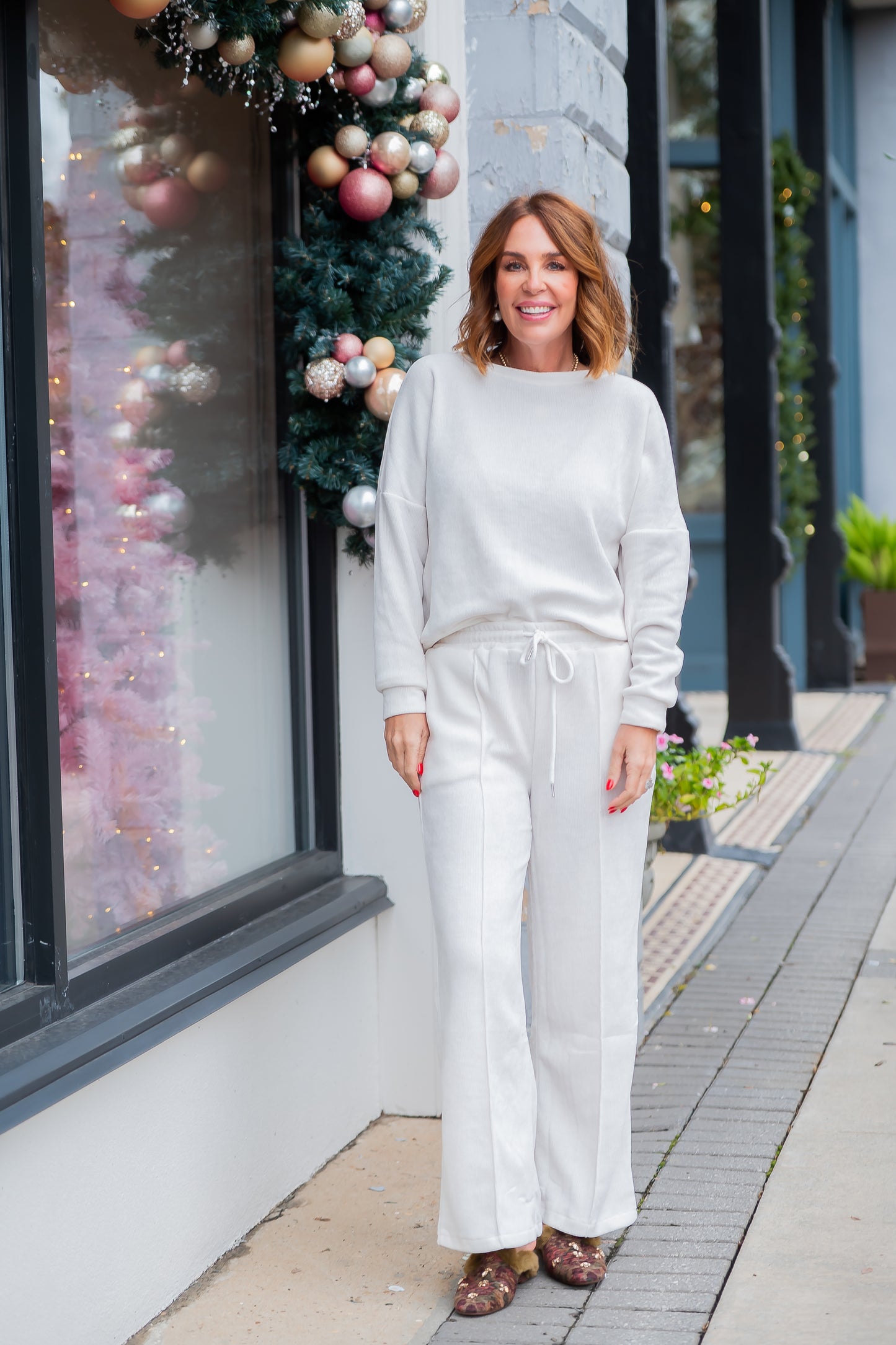 Noelle Waffle Print Pant - Ivory