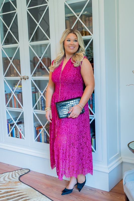 New York Lace Dress-Deep Rose