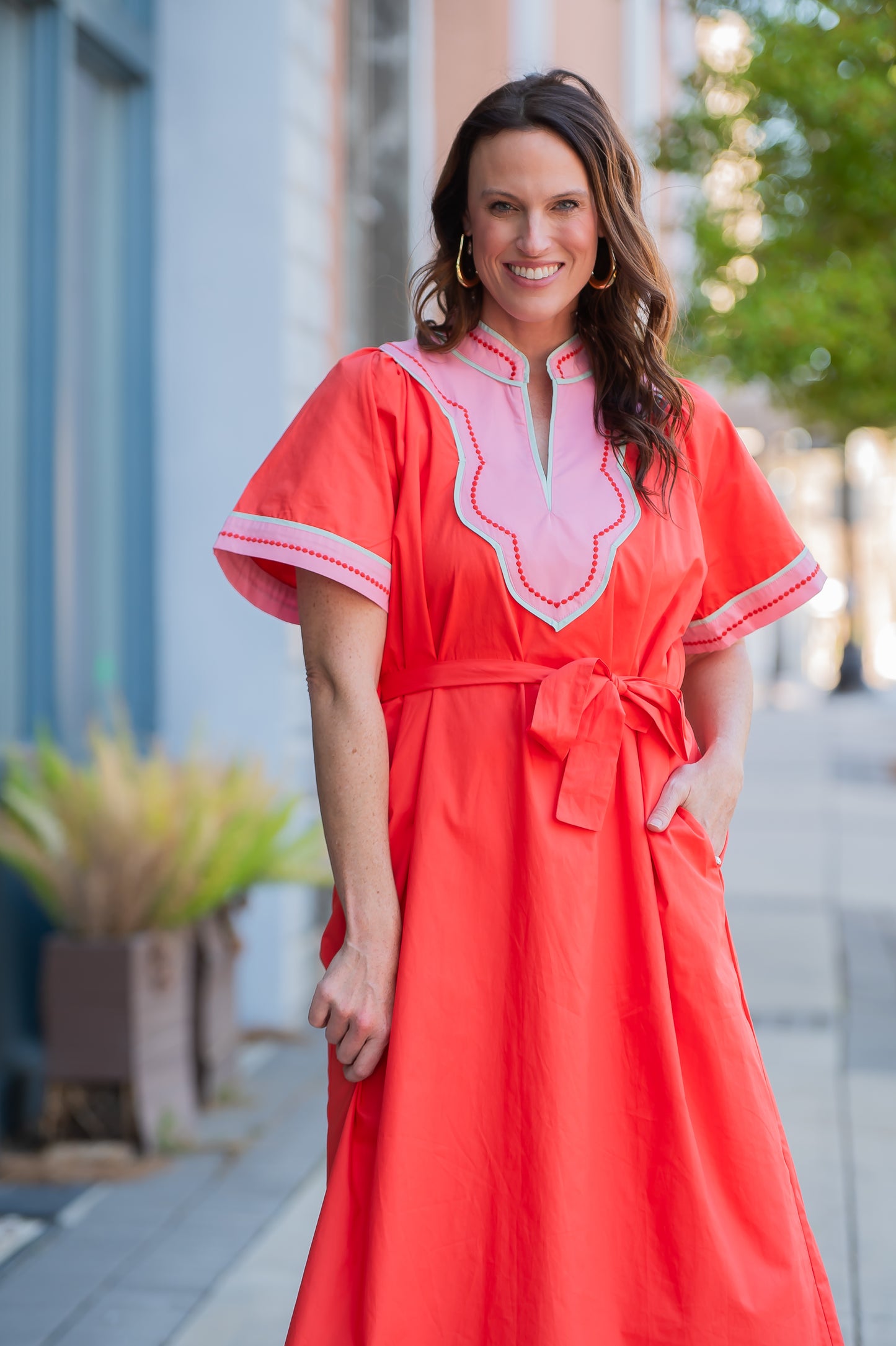 Davenport V-neck Dress-Orange