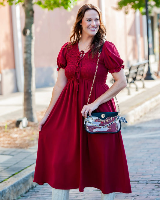 Pretty Girl Deep Red Front Tie Midi Dress