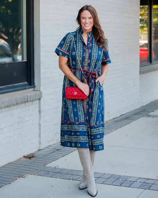 Carlton Printed Button Up Dress-Navy