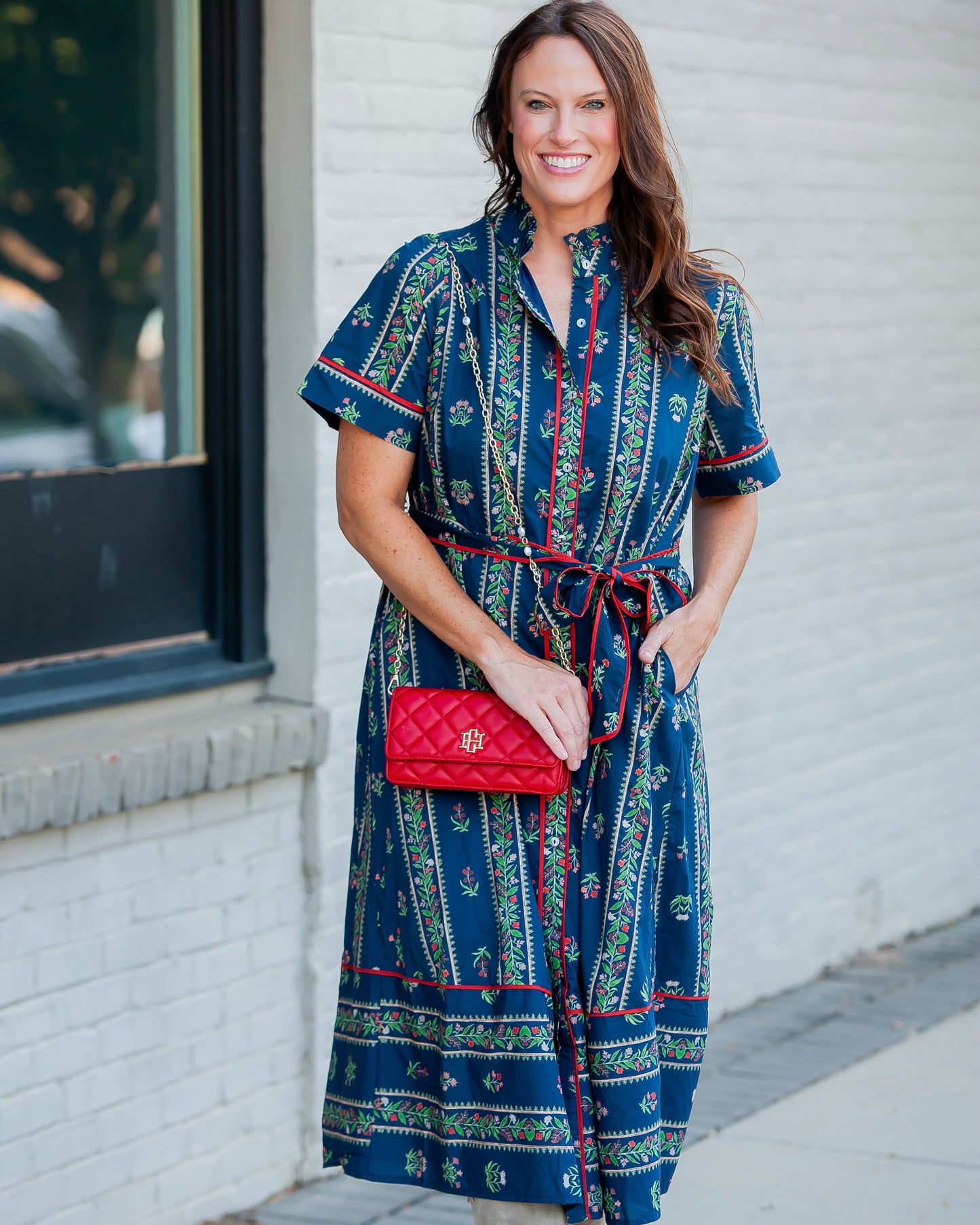 Carlton Printed Button Up Dress-Navy