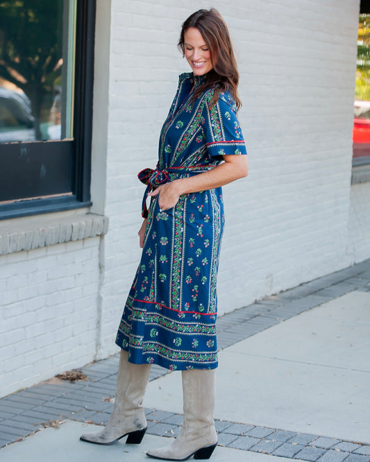 Carlton Printed Button Up Dress-Navy