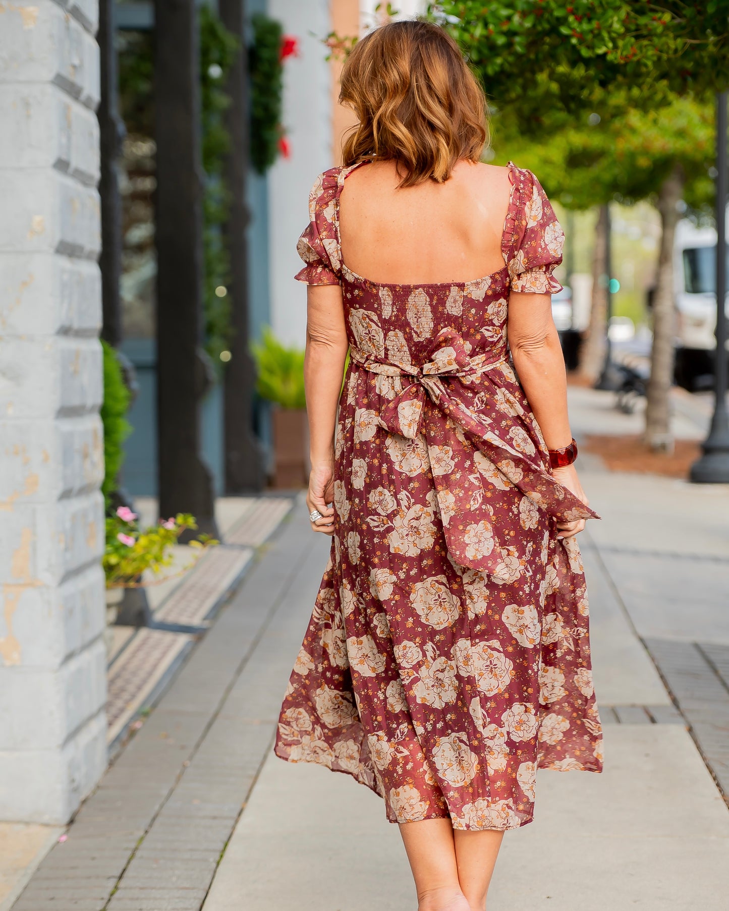 Fall Vibes Burgundy Floral Print Midi Dress