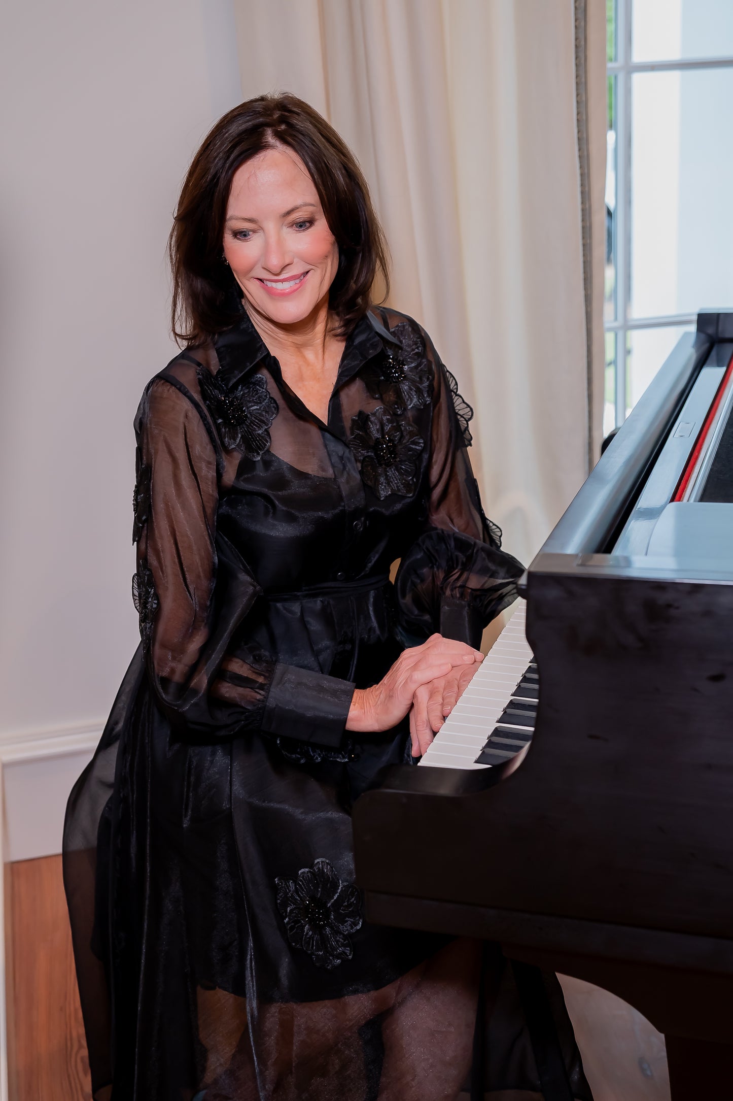 Langston Floral Applique Black Dress