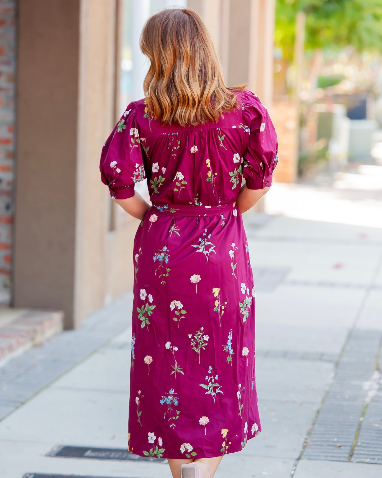 Penny Botanical Midi with Belt-Garnet
