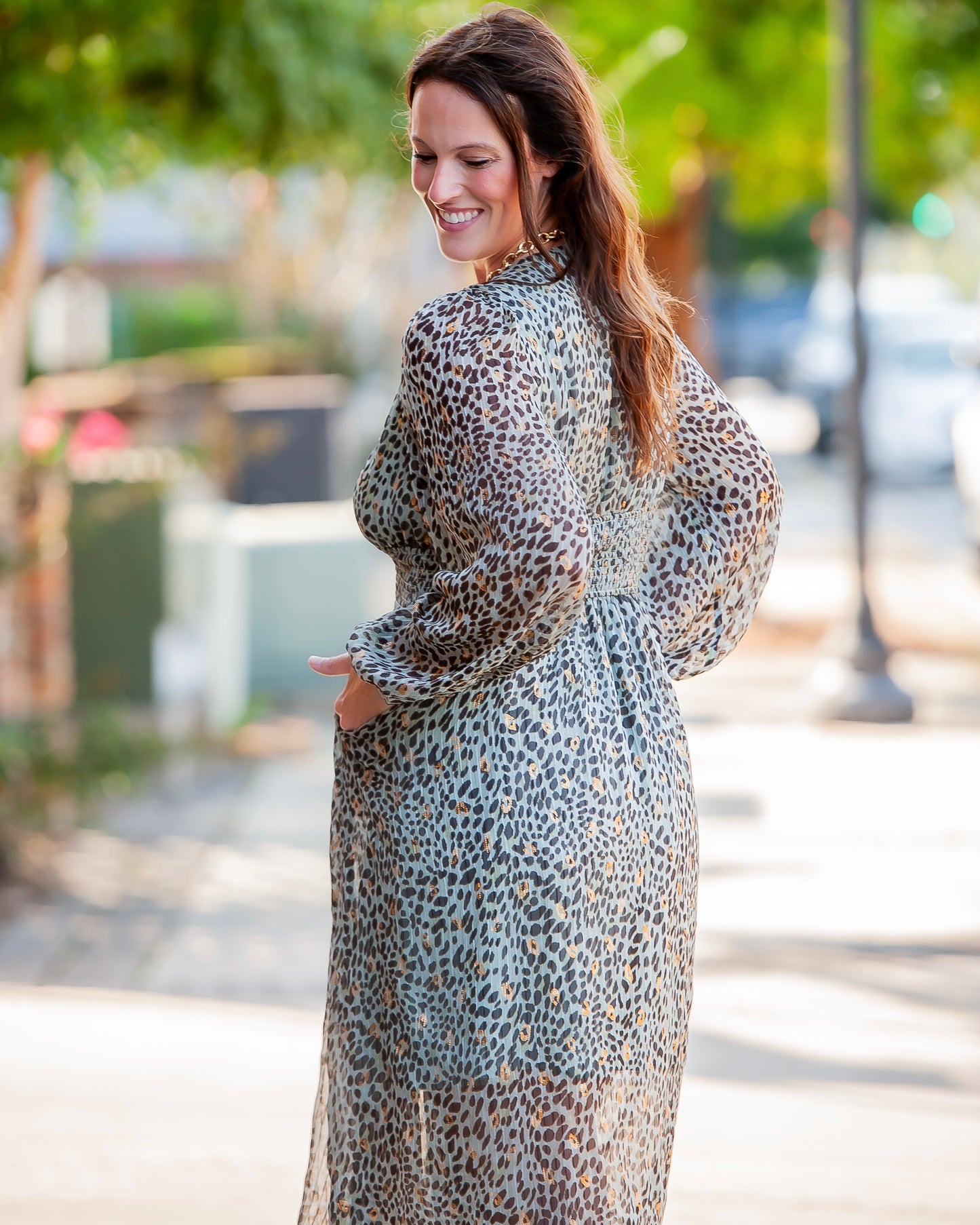 Nicola Metallic Print Midi Dress