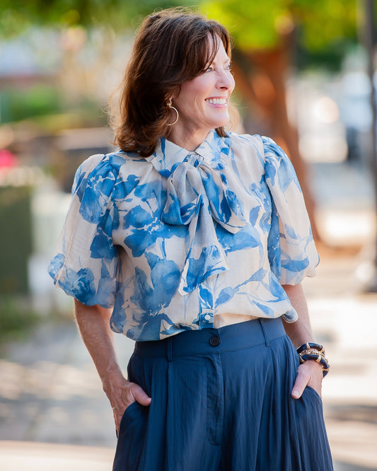 Christen Tie Neck Floral Top