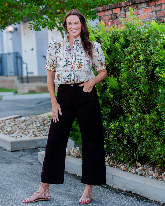 Melody Ecru Floral Print Button Front Top