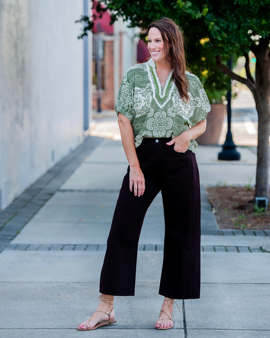 Omari Multi Print Top-Olive