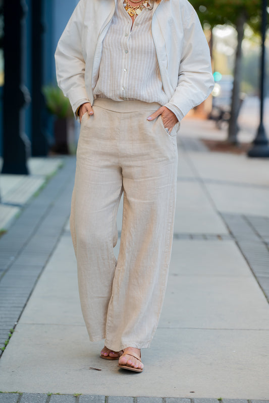 Paradise Island Linen Pants - Beige
