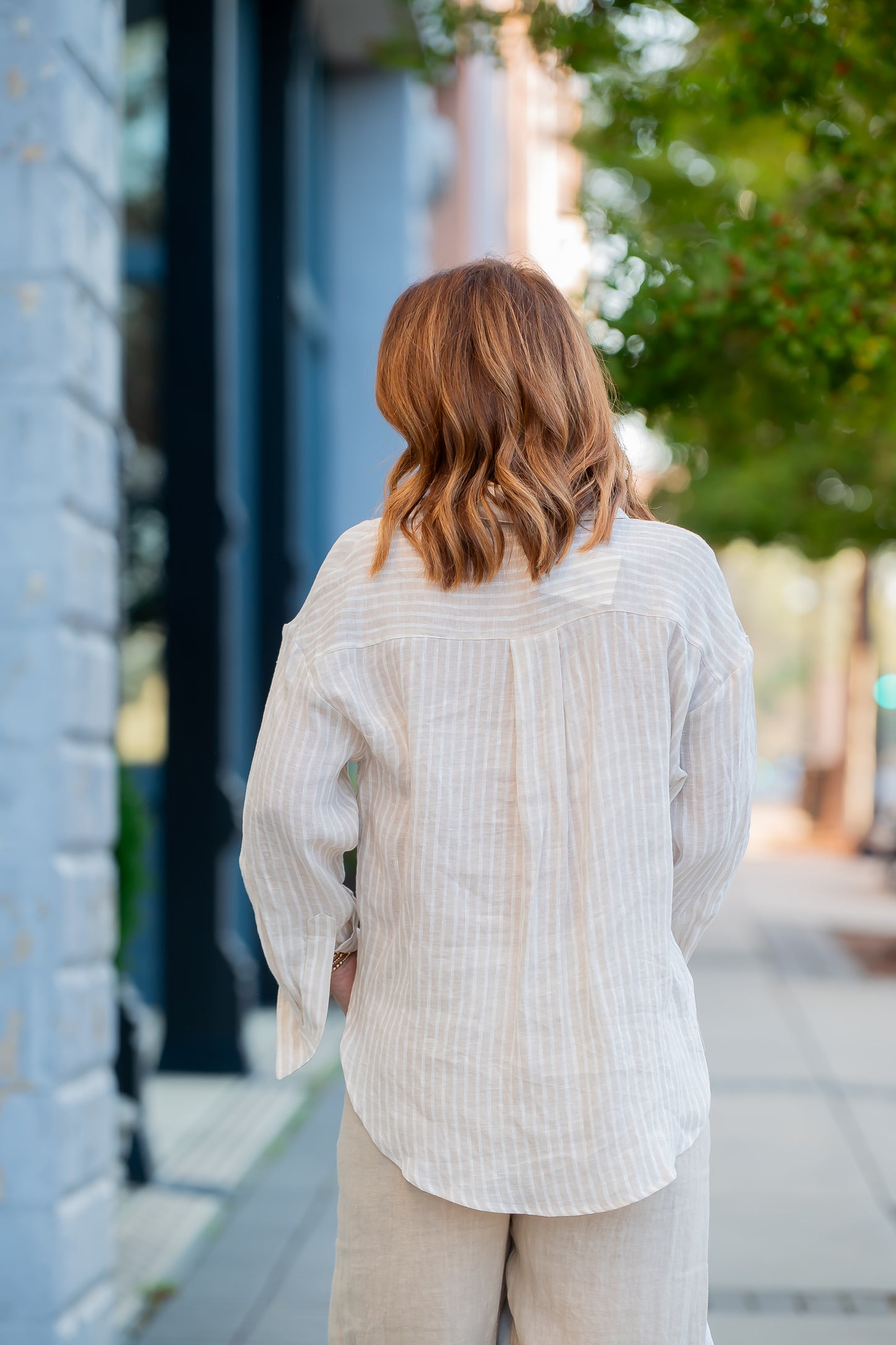 Canberra Striped Linen Essential Shirt-Beige