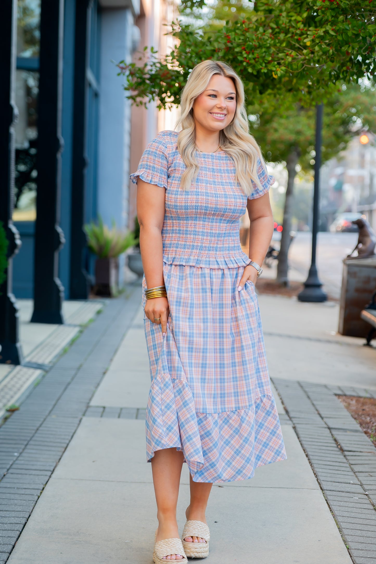 Fernley Gingham Smocked Bodice Top