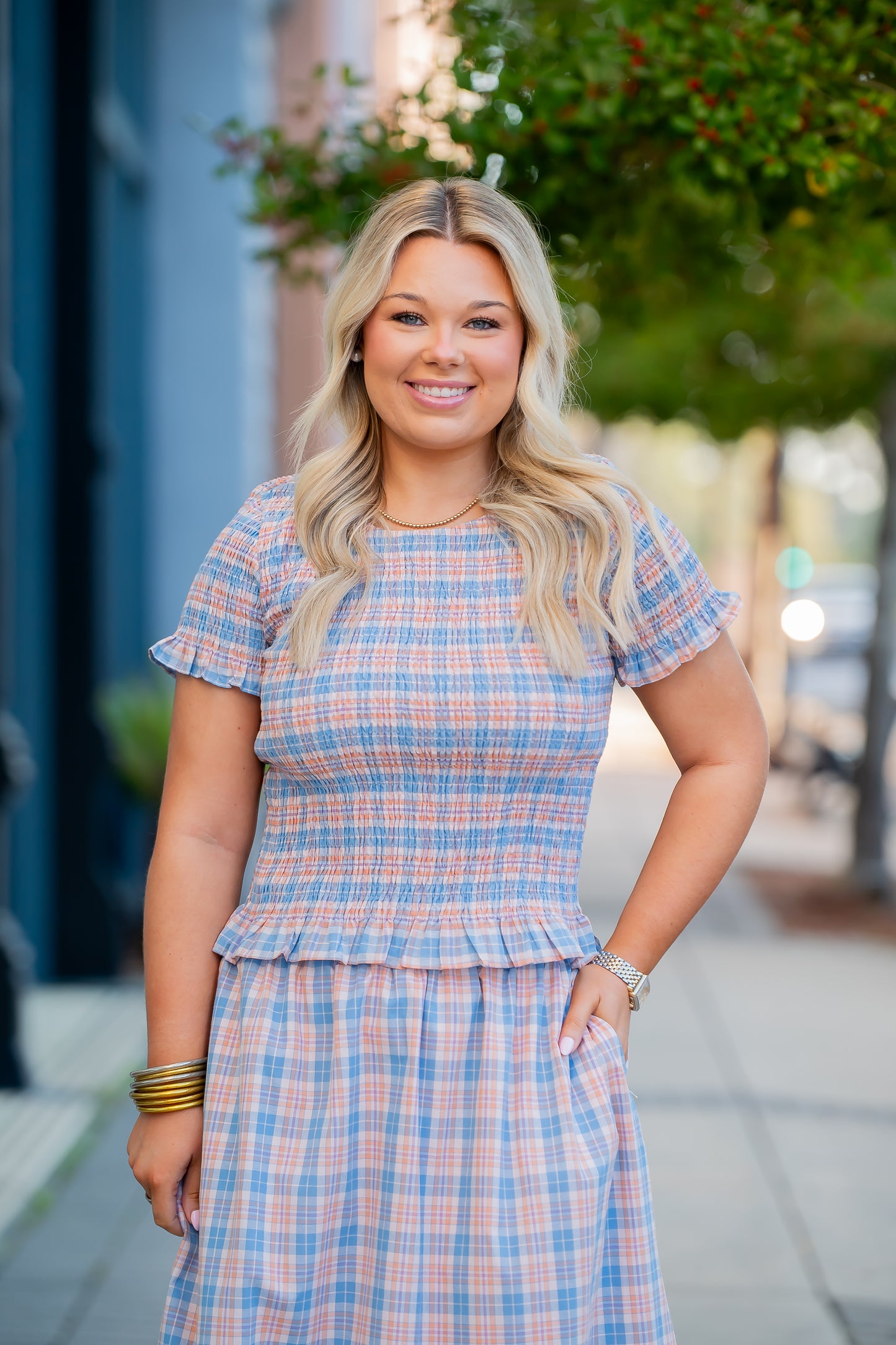 Fernley Gingham Smocked Bodice Top