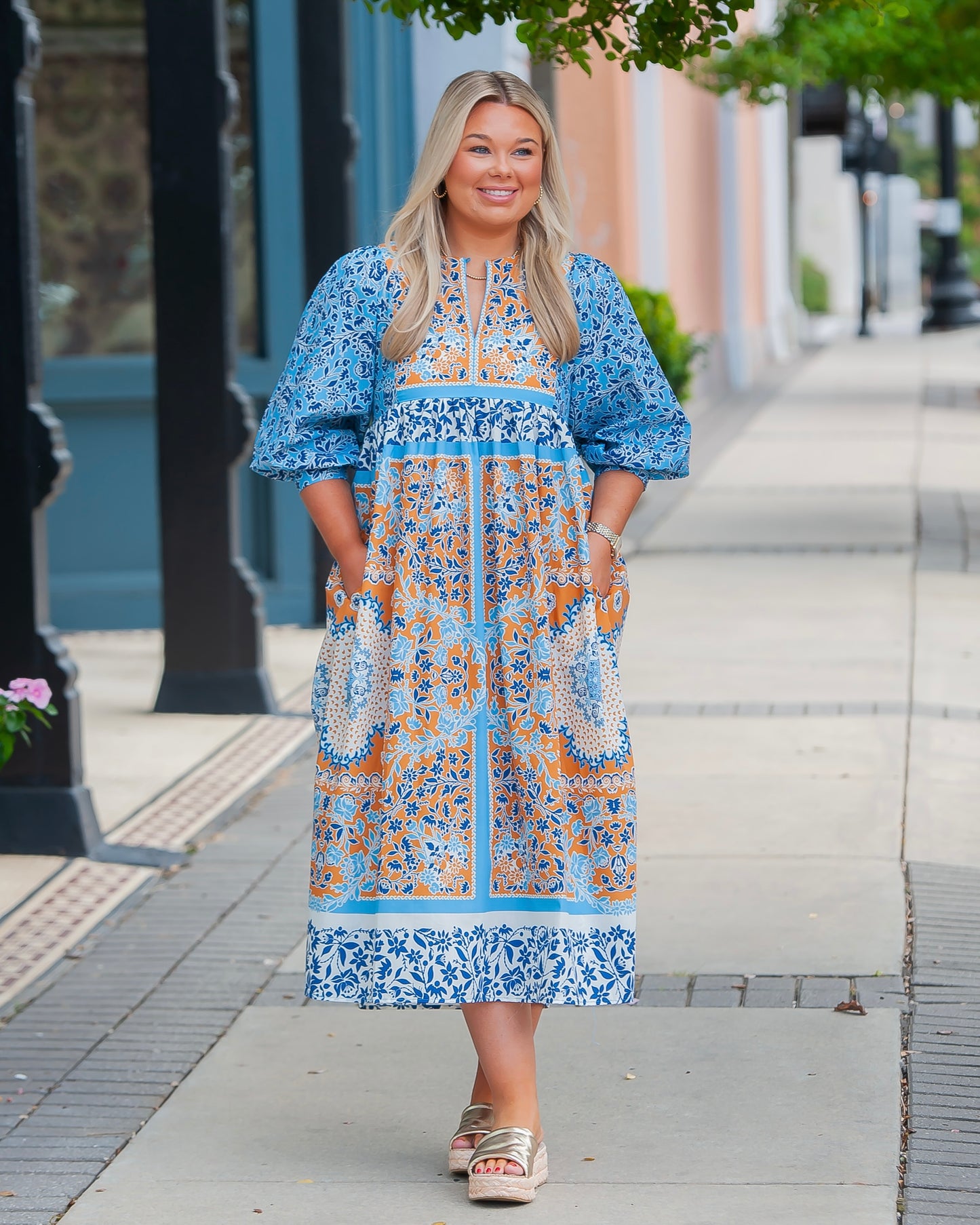 Brown Boho Patchwork Midi Dress