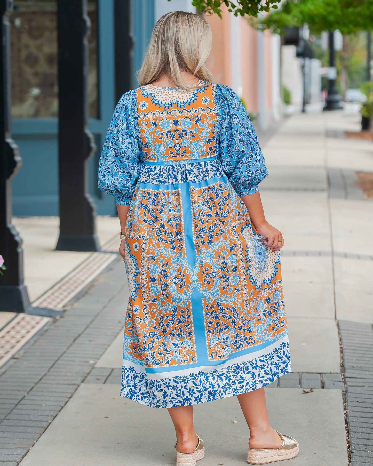 Brown Boho Patchwork Midi Dress