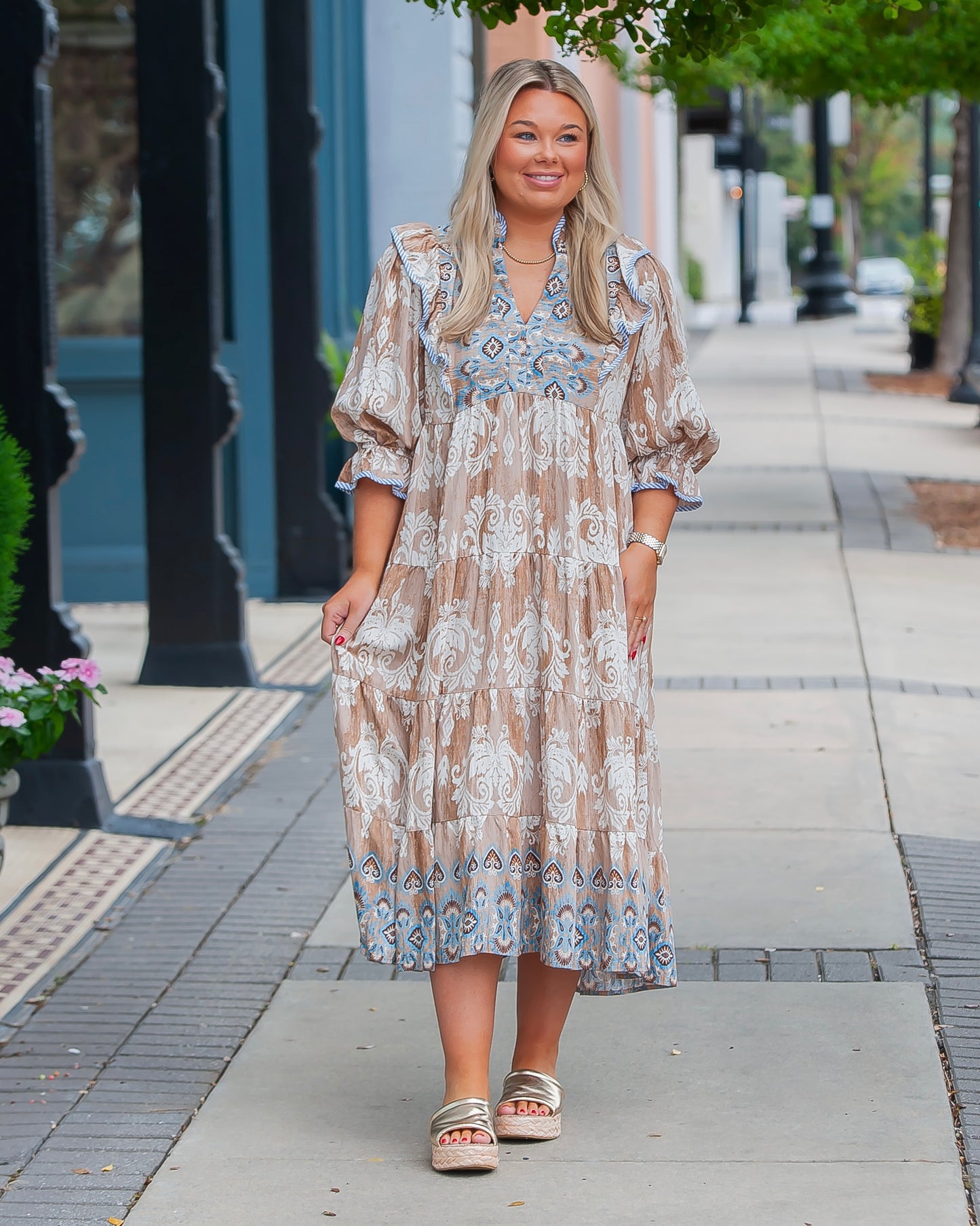 Mary Beth Ruffle Sleeve Midi Dress