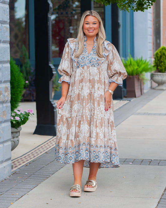 Mary Beth Ruffle Sleeve Midi Dress