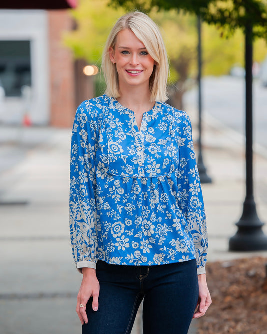 Breezy In Blue Long Sleeve Blouse
