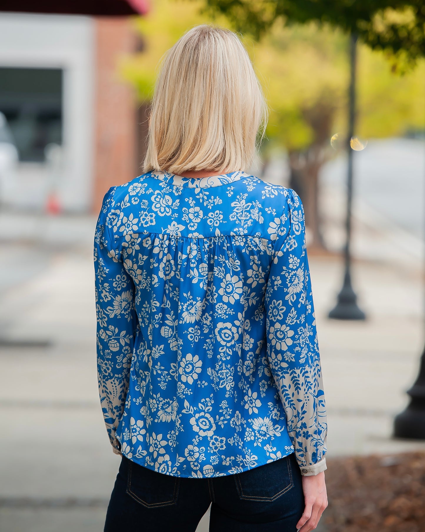 Breezy In Blue Long Sleeve Blouse