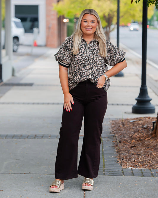 Lunette Leopard Puff Sleeve Top- Taupe