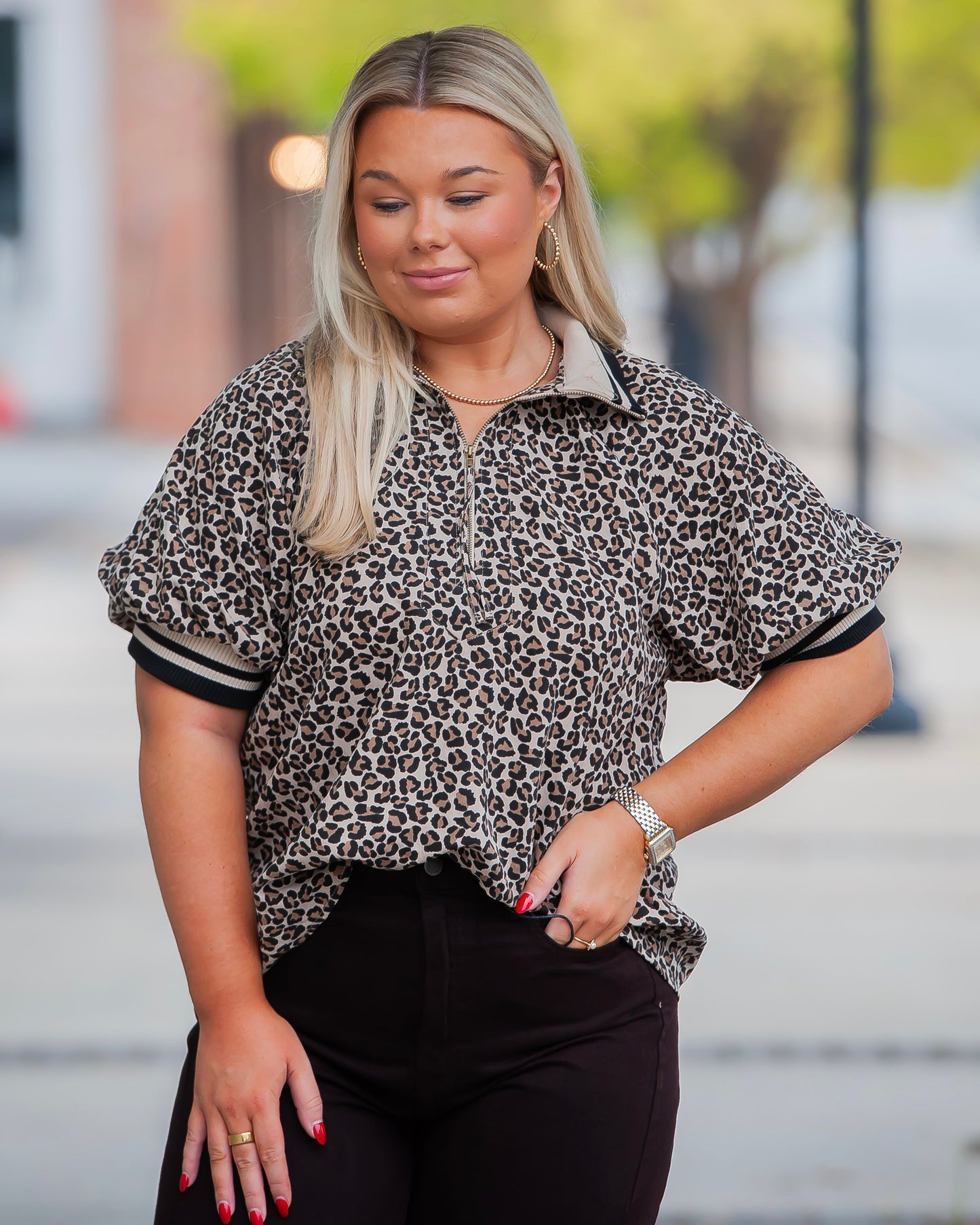 Lunette Leopard Puff Sleeve Top- Taupe