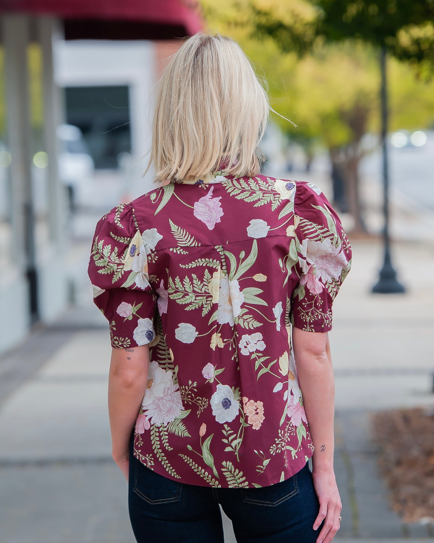 Fall Flowers Merlot Floral Print Top