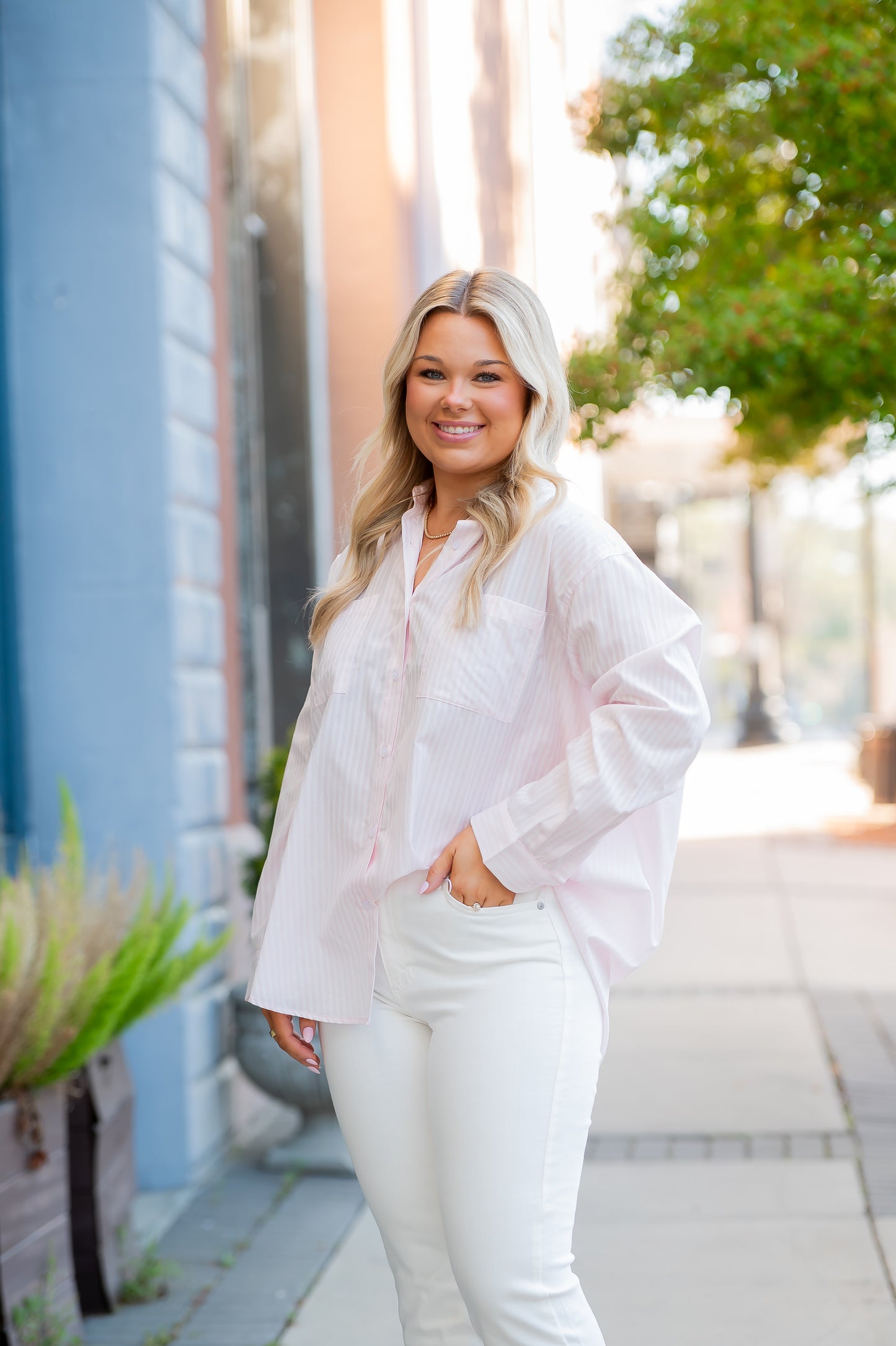 Sicily Relaxed Striped Button-Up Shirt-Pink