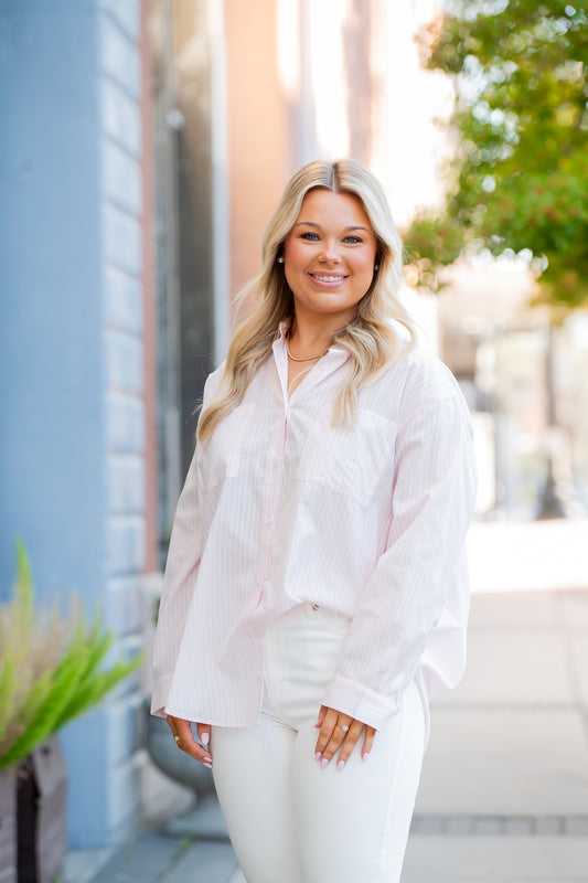 Sicily Relaxed Striped Button-Up Shirt-Pink
