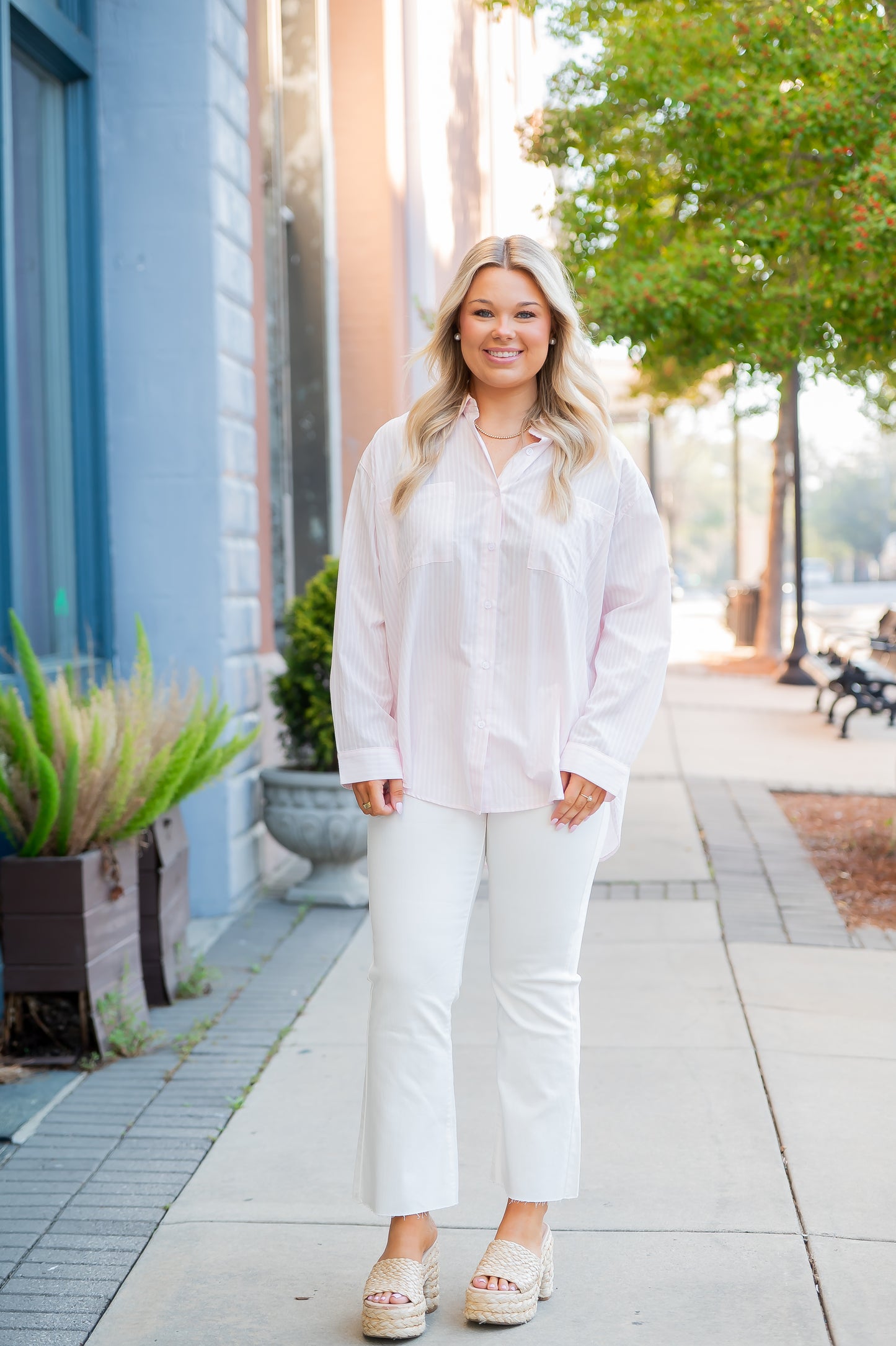 Sicily Relaxed Striped Button-Up Shirt-Pink